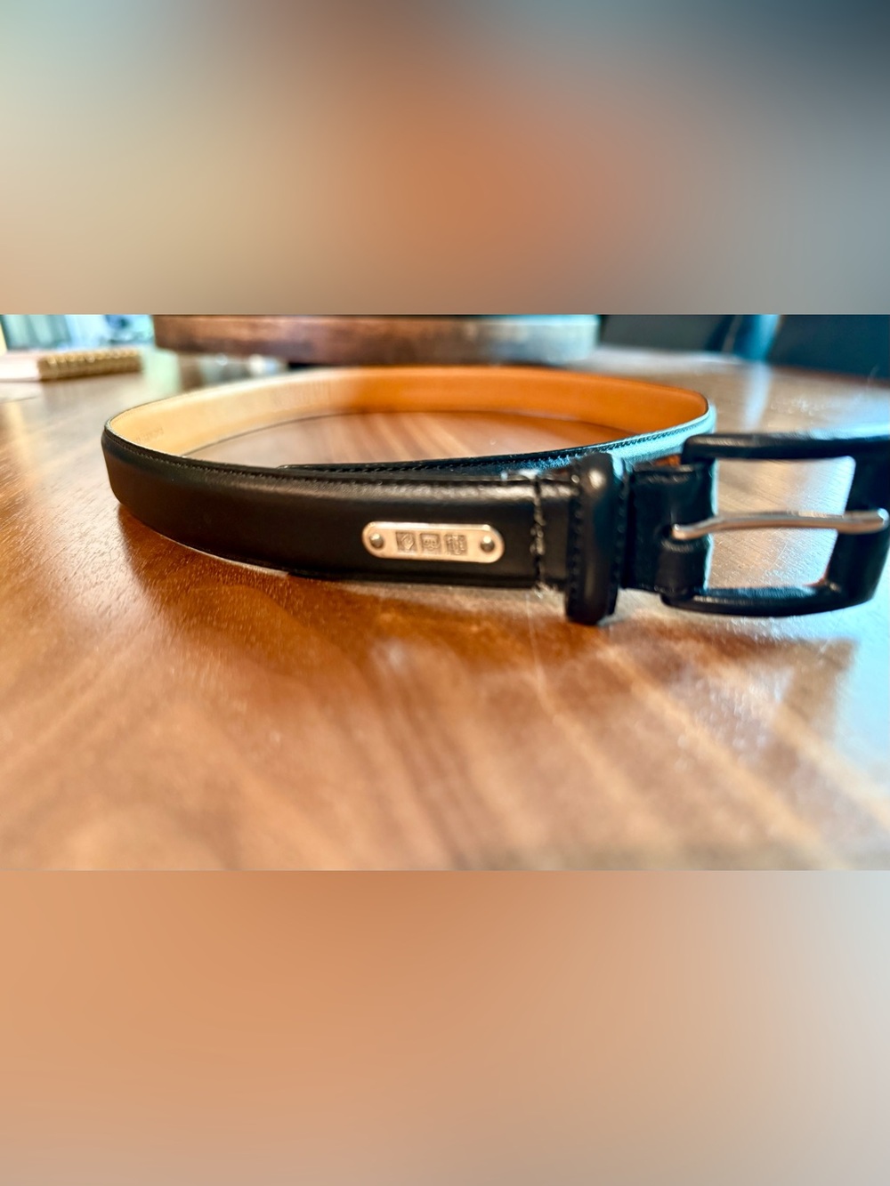 Lauren Ralph Lauren Black Leather Belt with Silver Plate